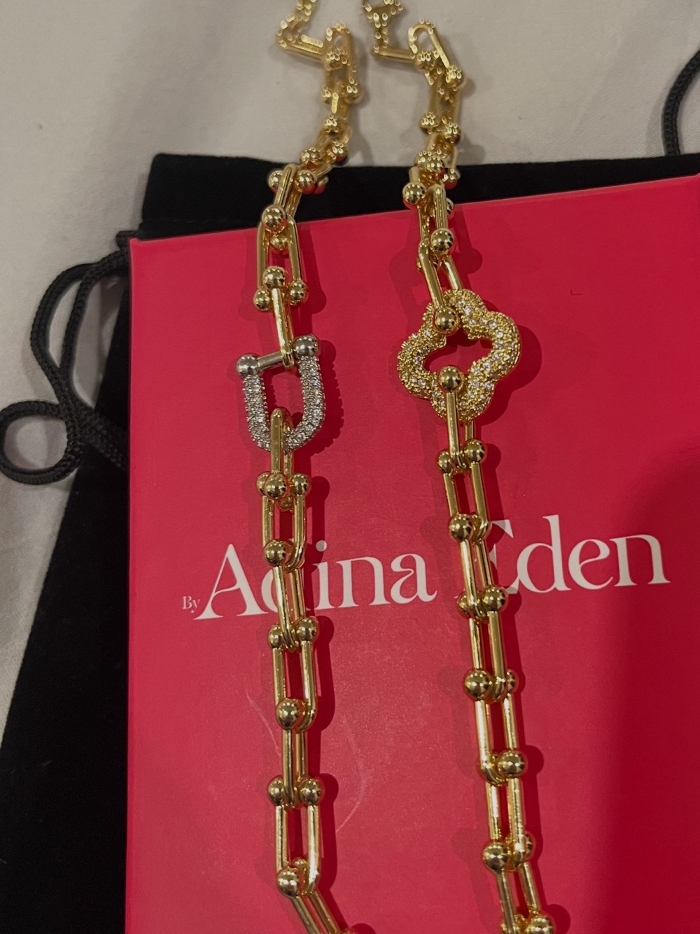 Adina Eden Two-Tone Gold and Silver Pave Link Bracelets